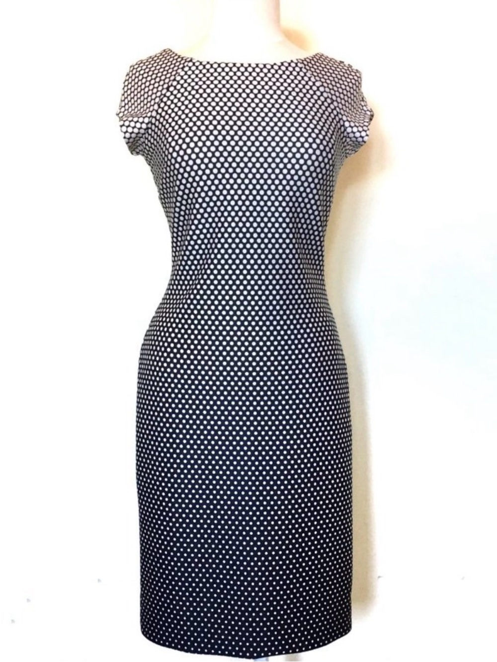 Beige by eci Women's Black & White Polka Dots Midi Bodycon Dress Size 10
